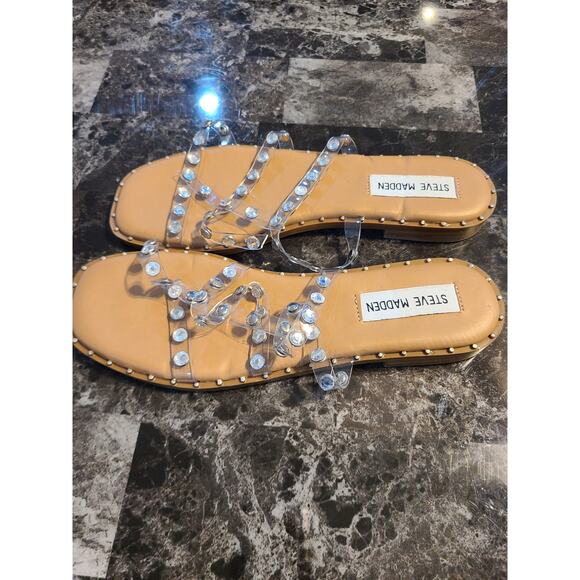 Steve Madden size 7 women's Lyna clear pvc and rhinestone sandals - Picture 3 of 5